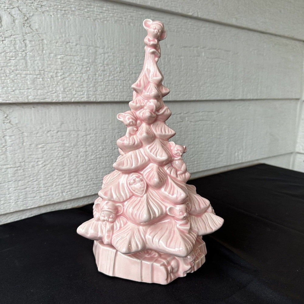 Vintage Christmas‎ Tree Mouse Pink Ceramic Mold 1987 Two Piece Presents